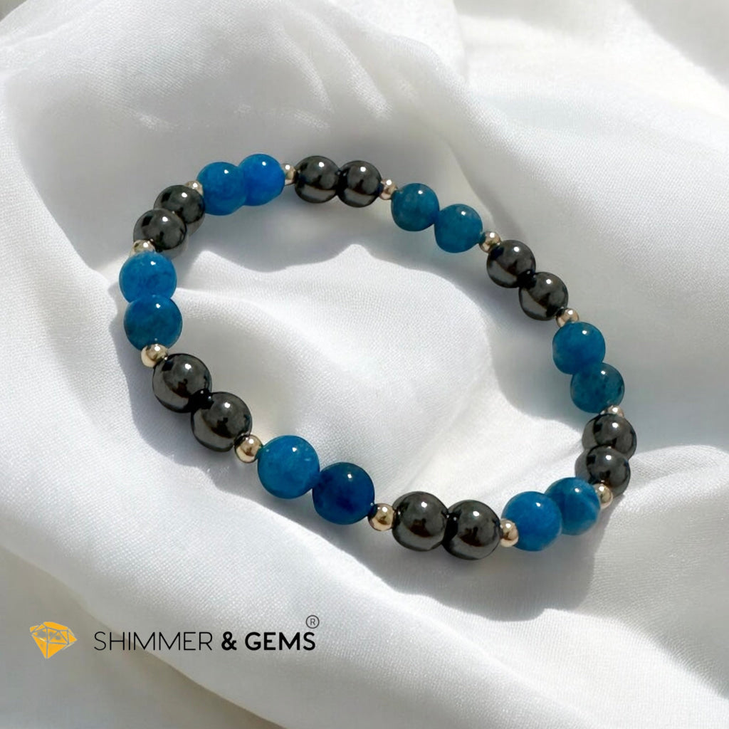 Stamina Booster Alchemy Bracelet (6mm Blue Apatite, Hematite & 14k gold filled beads)