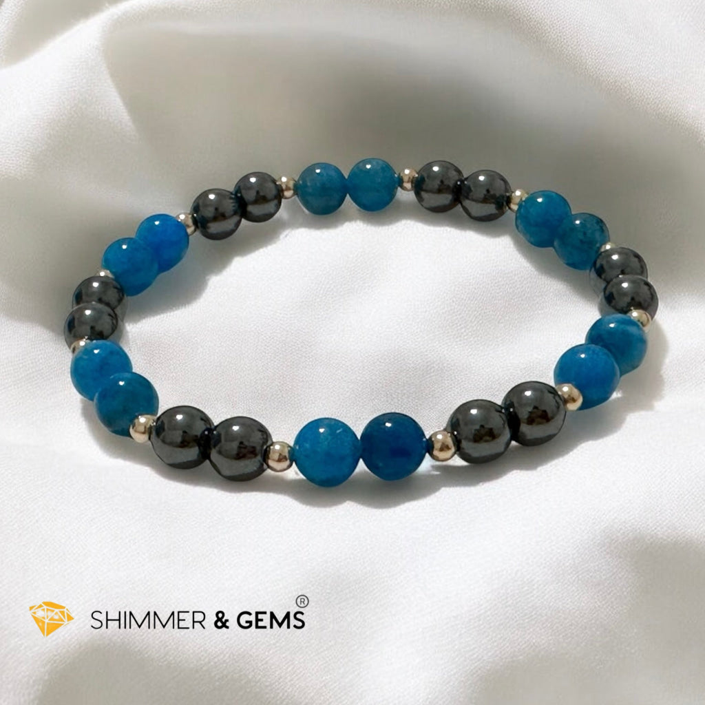 Stamina Booster Alchemy Bracelet (6mm Blue Apatite, Hematite & 14k gold filled beads)
