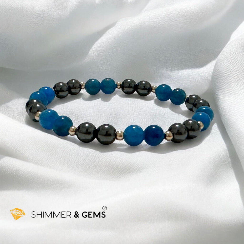 Stamina Booster Alchemy Bracelet (6mm Blue Apatite, Hematite & 14k gold filled beads)