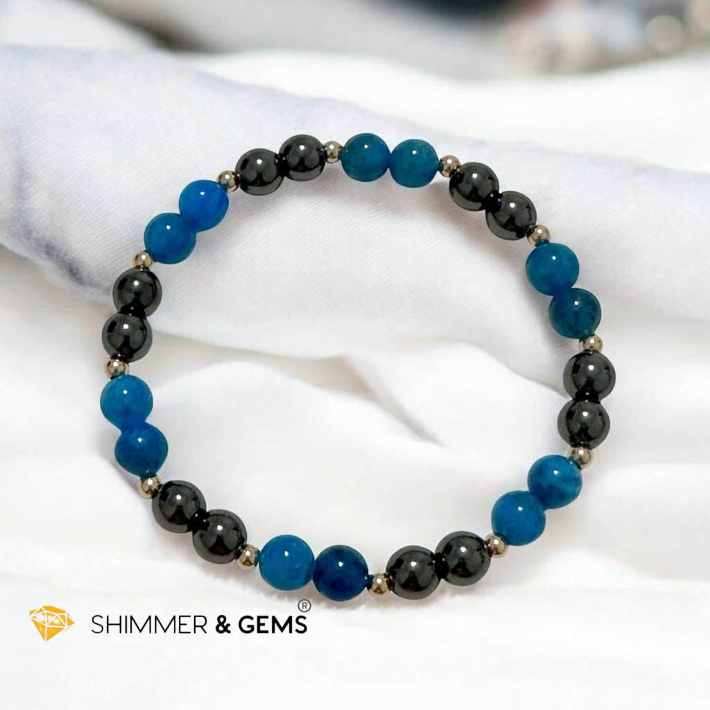 Stamina Booster Alchemy Bracelet (6mm Blue Apatite, Hematite & 14k gold filled beads)
