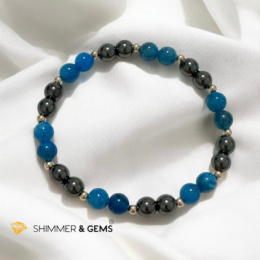 Stamina Booster Alchemy Bracelet (6mm Blue Apatite, Hematite & 14k gold filled beads)- Energy Endurance