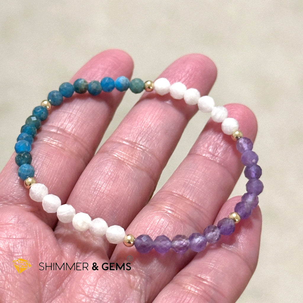 Starseeds Activation Bracelet (Moonstone, Apatite & Amethyst 4mm Faceted with 14k Gold-Filled Beads)