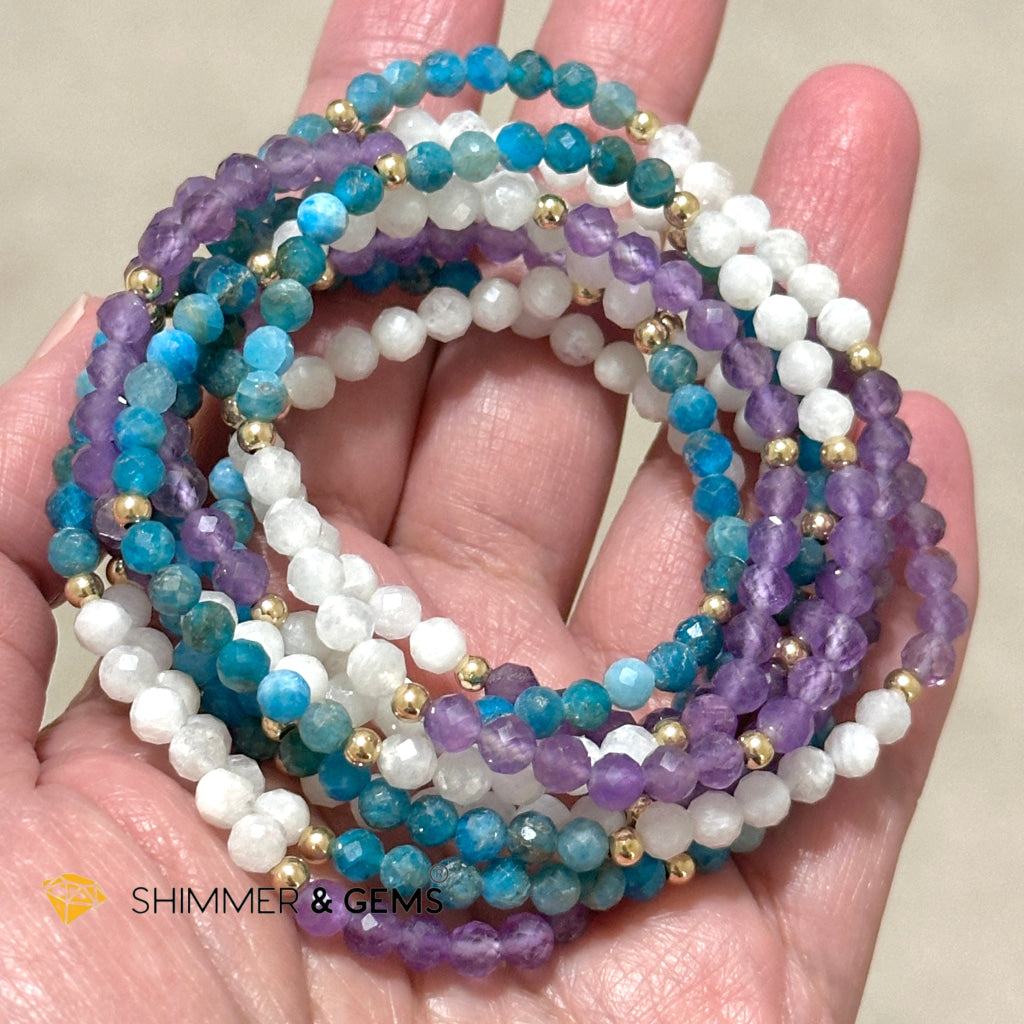 Starseeds Activation Bracelet (Moonstone, Apatite & Amethyst 4mm Faceted with 14k Gold-Filled Beads)