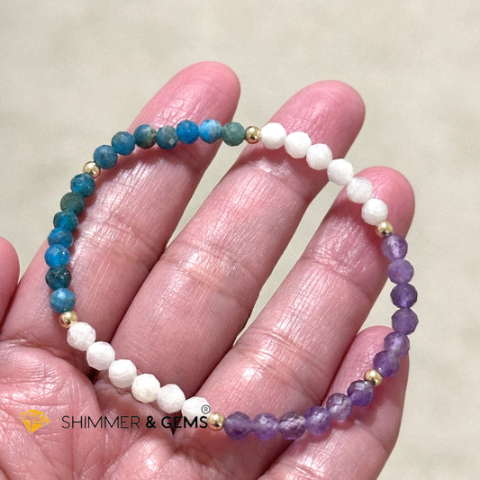 Starseeds Activation Bracelet (Moonstone, Apatite & Amethyst 4mm Faceted with 14k Gold-Filled Beads)