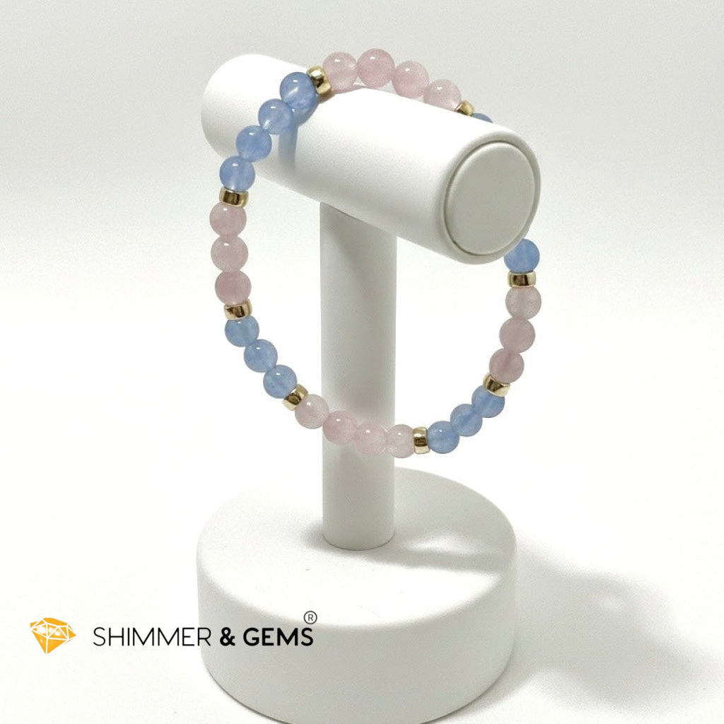 Stress Release 6mm Bracelet with 14k Gold filled beads (Kunzite & Blue Chalcedony)