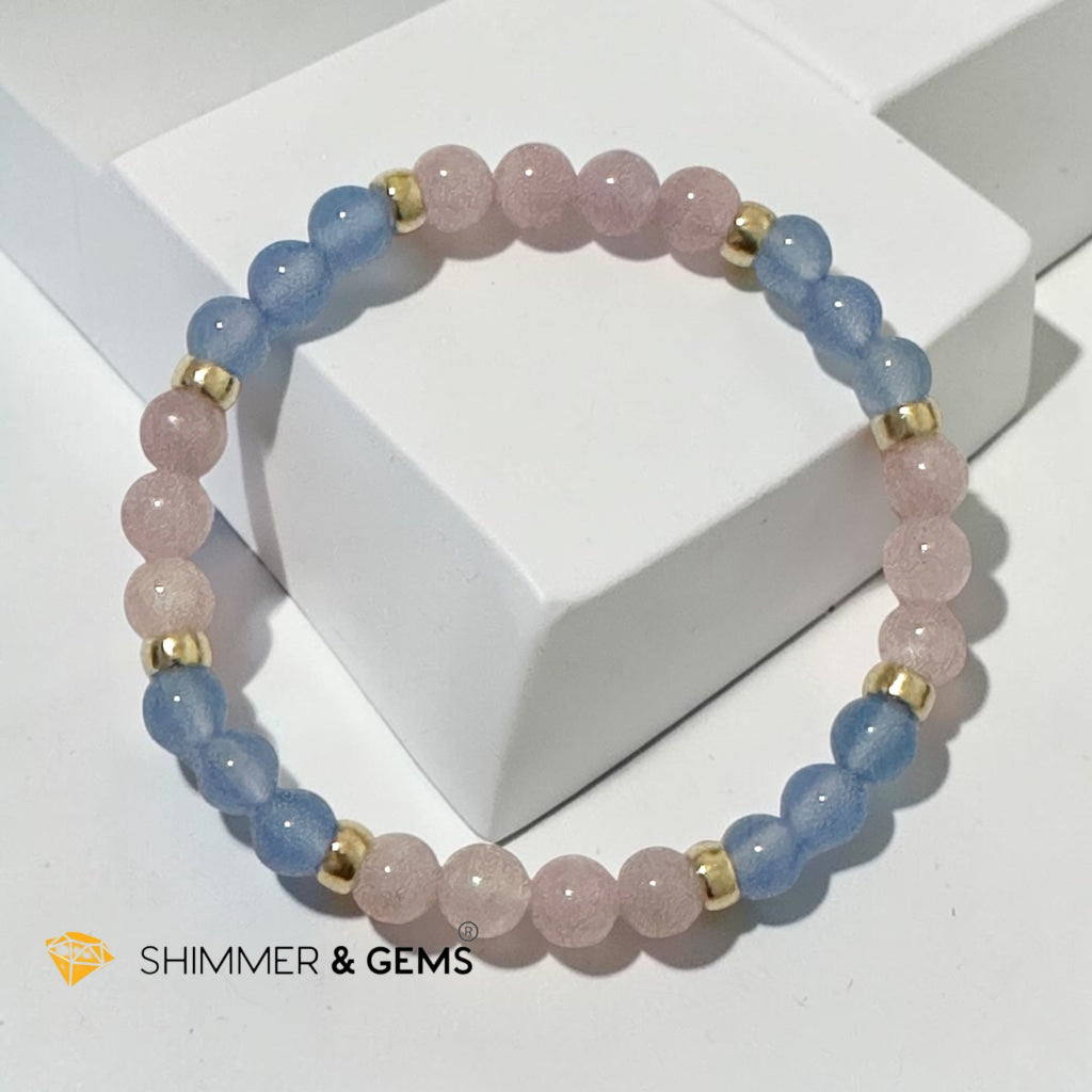 Stress Release 6mm Bracelet with 14k Gold filled beads (Kunzite & Blue Chalcedony)
