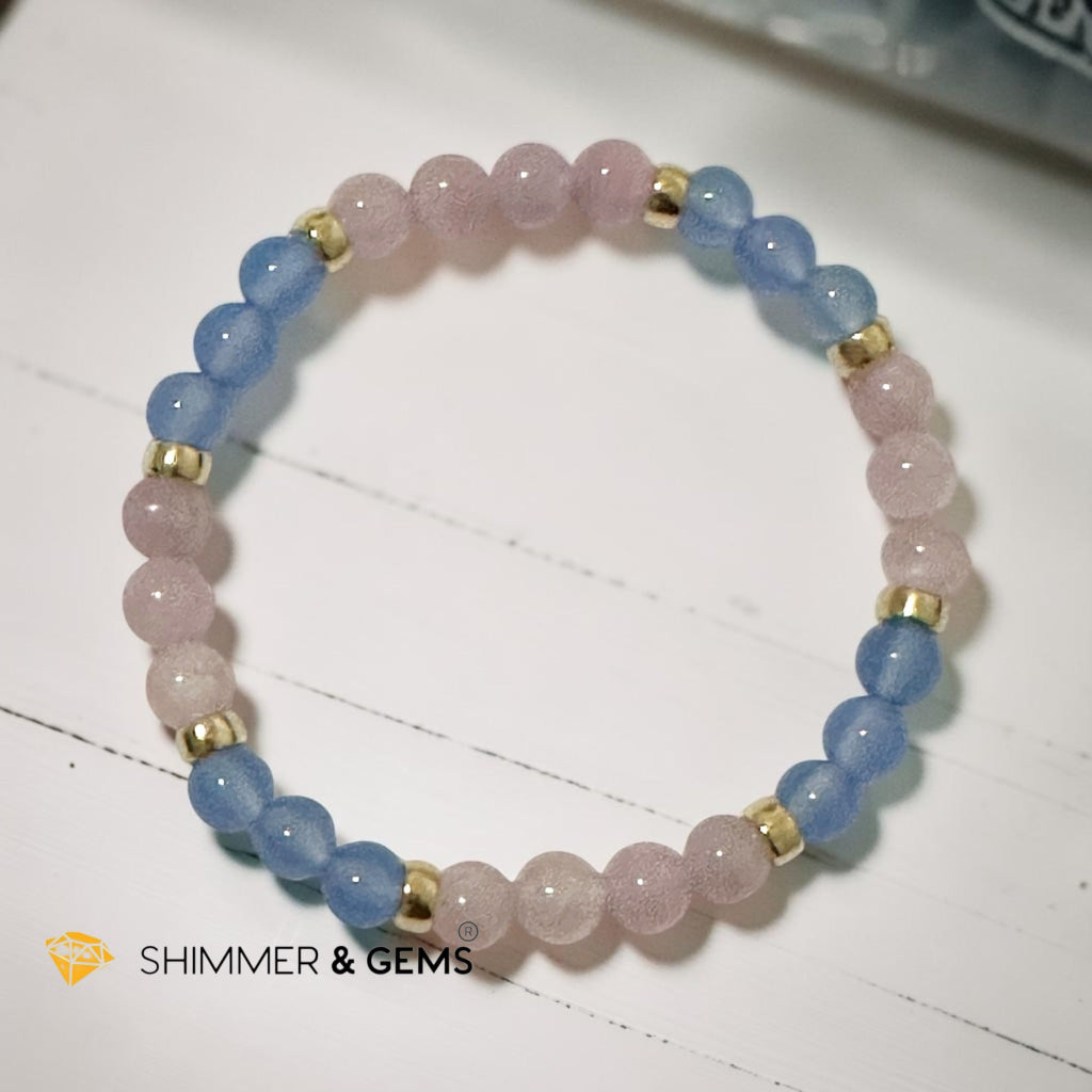Stress Release 6mm Bracelet with 14k Gold filled beads (Kunzite & Blue Chalcedony)