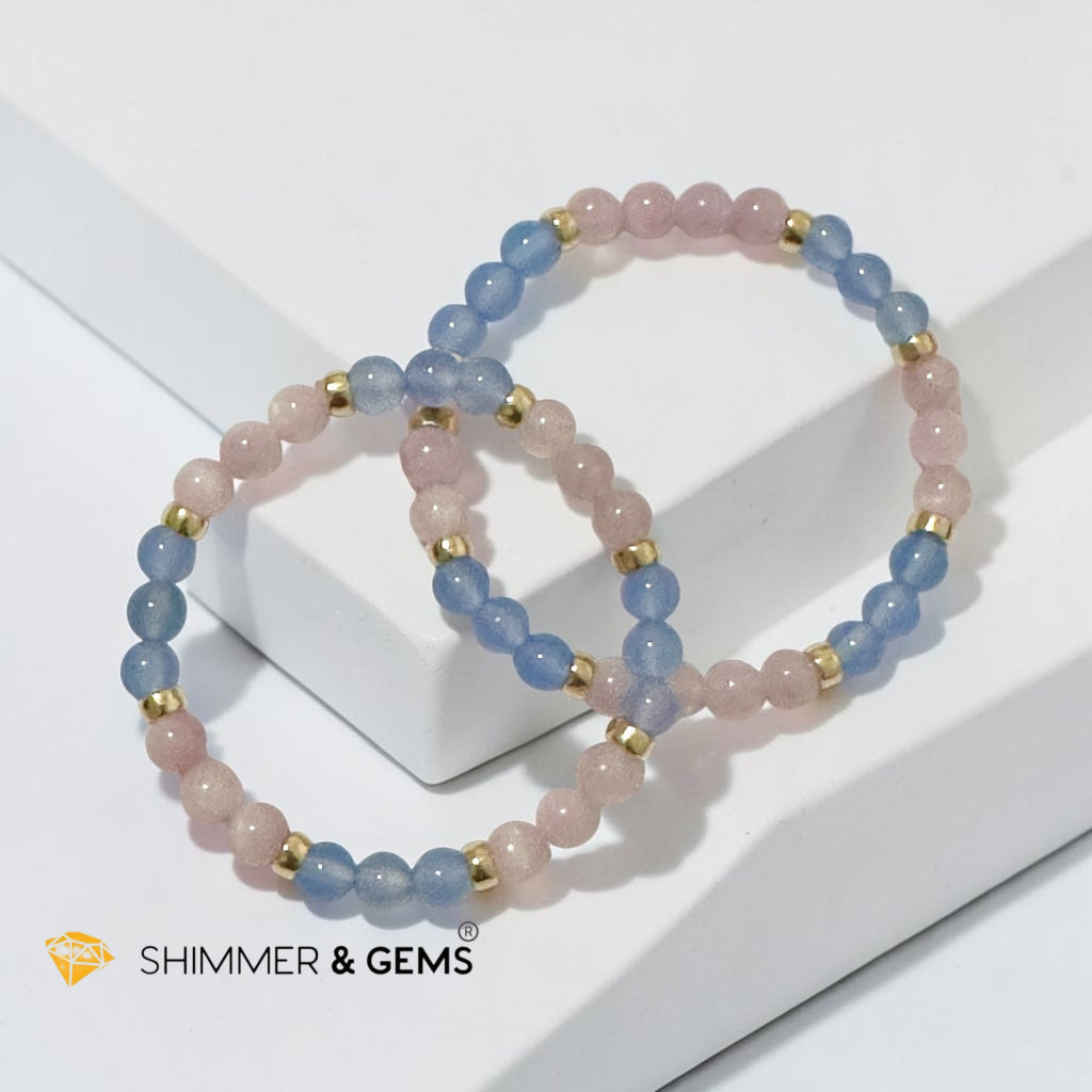 Stress Release 6mm Bracelet with 14k Gold filled beads (Kunzite & Blue Chalcedony)