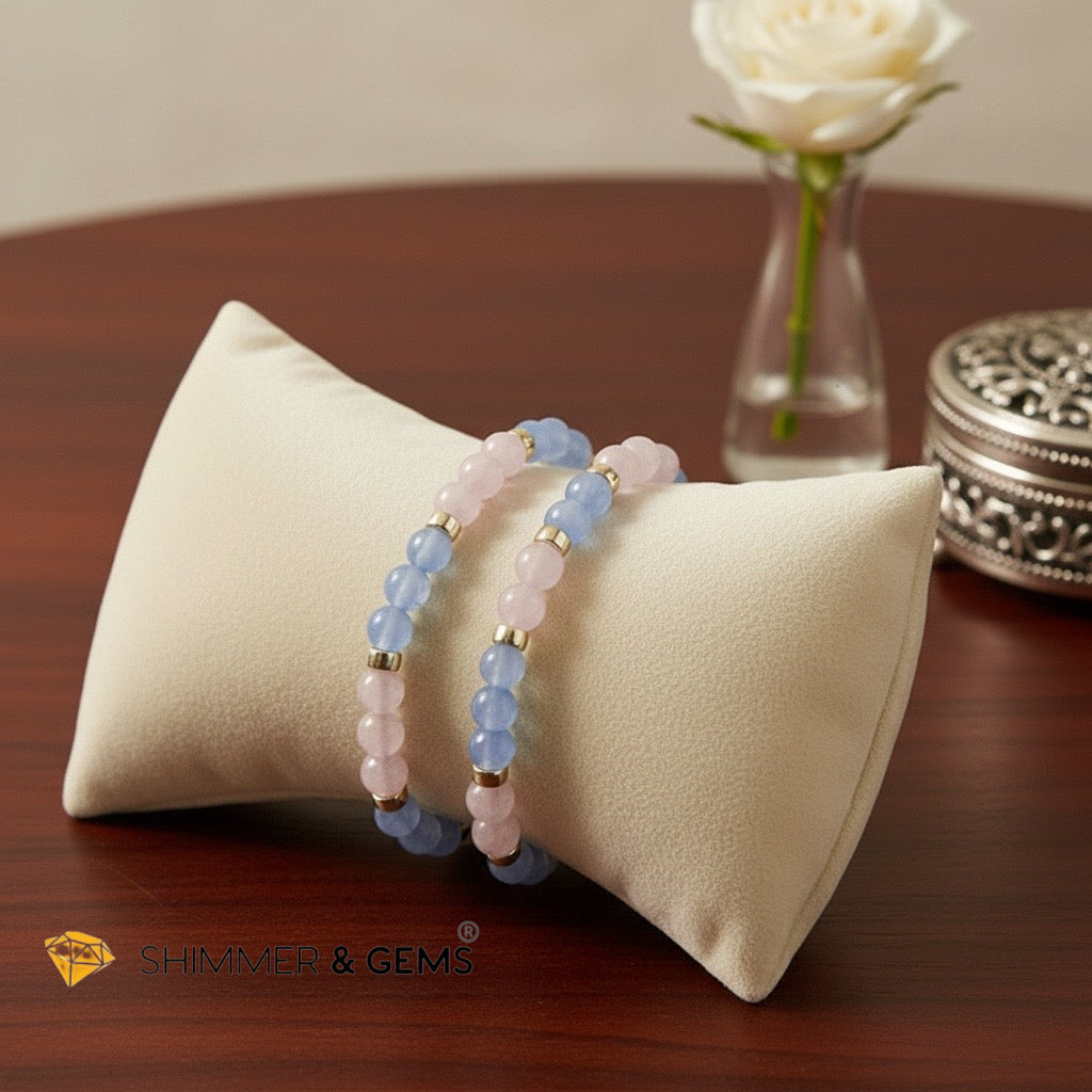 Stress Release 6mm Bracelet with 14k Gold filled beads (Kunzite & Blue Chalcedony)