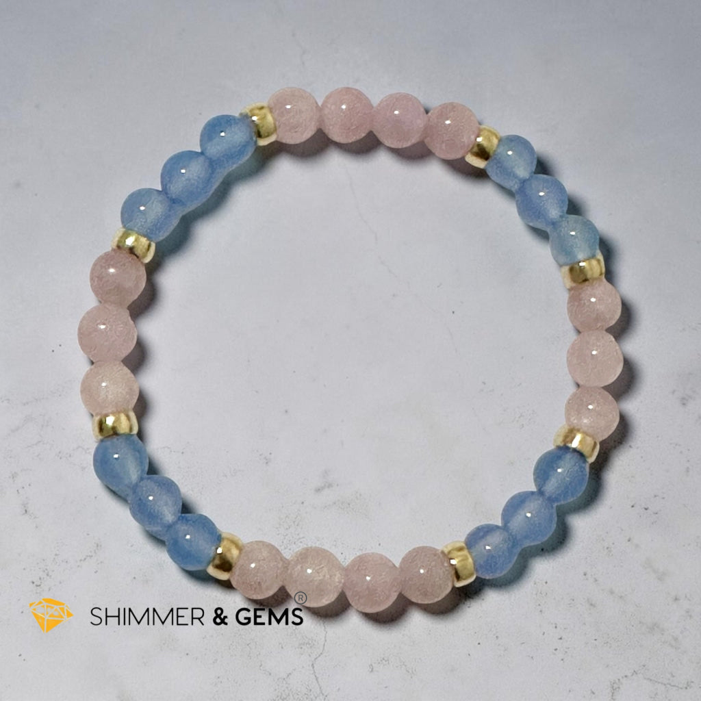 Stress Release 6mm Bracelet with 14k Gold filled beads (Kunzite & Blue Chalcedony)