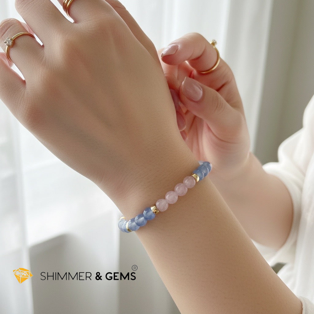 Stress Release 6mm Bracelet with 14k Gold filled beads (Kunzite & Blue Chalcedony)