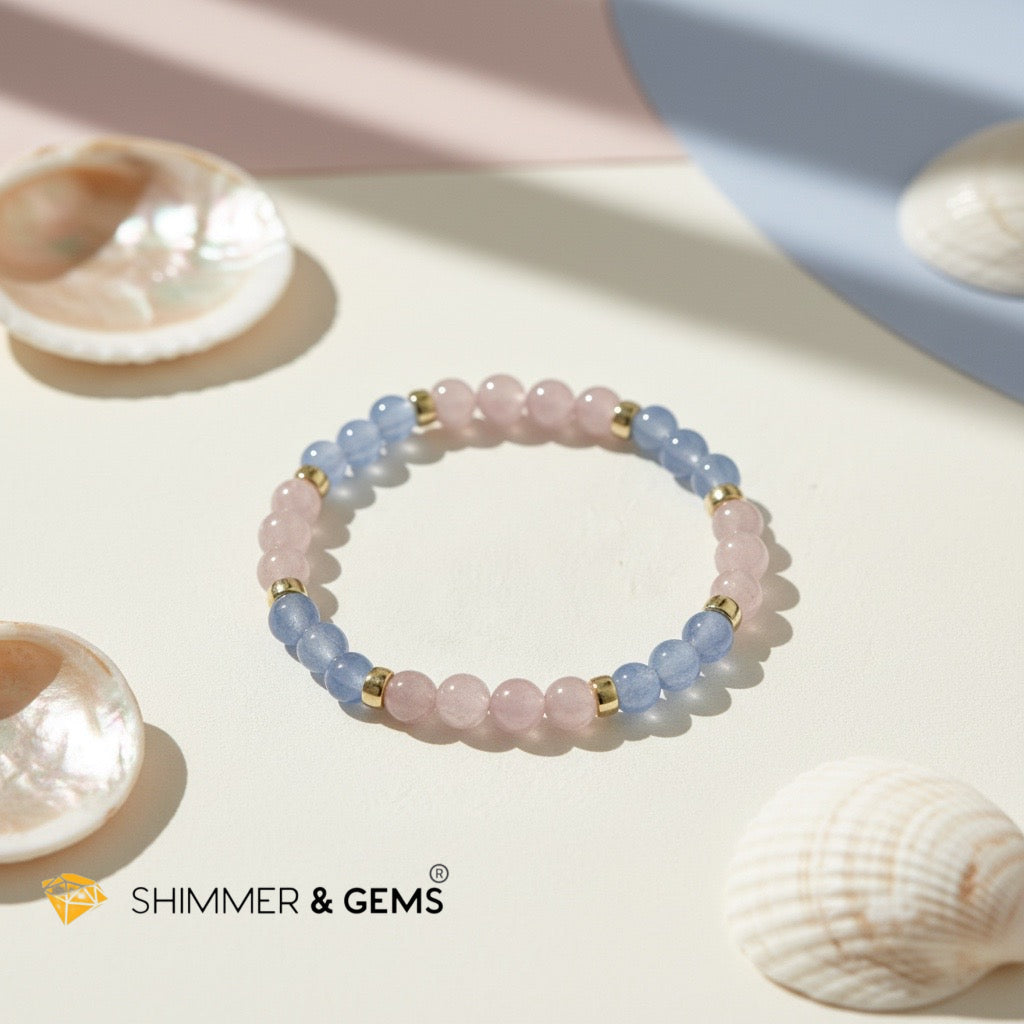 Stress Release 6mm Bracelet with 14k Gold filled beads (Kunzite & Blue Chalcedony)