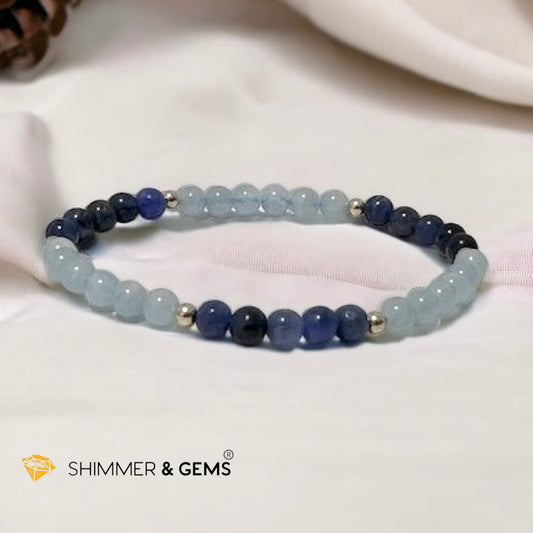 Student’s Bracelet (Dumortierite & Aquamarine 4mm) with 14k gold filled beads