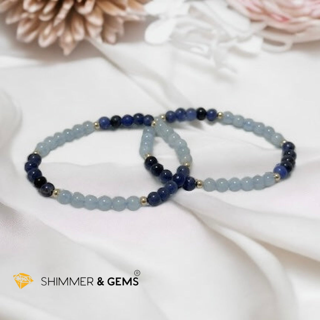 Student’s Bracelet (Dumortierite & Aquamarine 4mm) with 14k gold filled beads