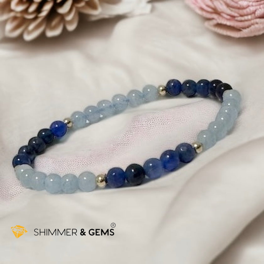 Student’s Bracelet (Dumortierite & Aquamarine 4mm) with 14k gold filled beads