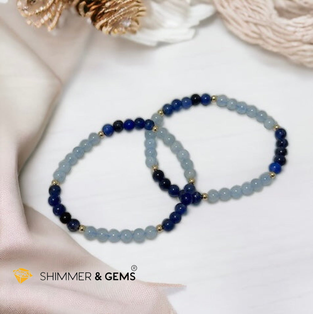 Student’s Bracelet (Dumortierite & Aquamarine 4mm) with 14k gold filled beads