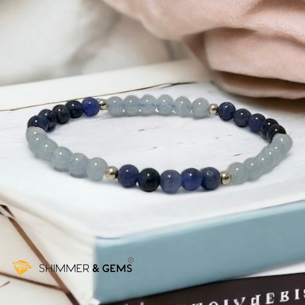 Student’s Bracelet (Dumortierite & Aquamarine 4mm) with 14k gold filled beads