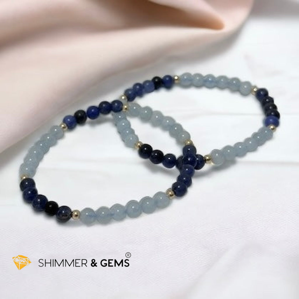 Student’s Bracelet (Dumortierite & Aquamarine 4mm) with 14k gold filled beads