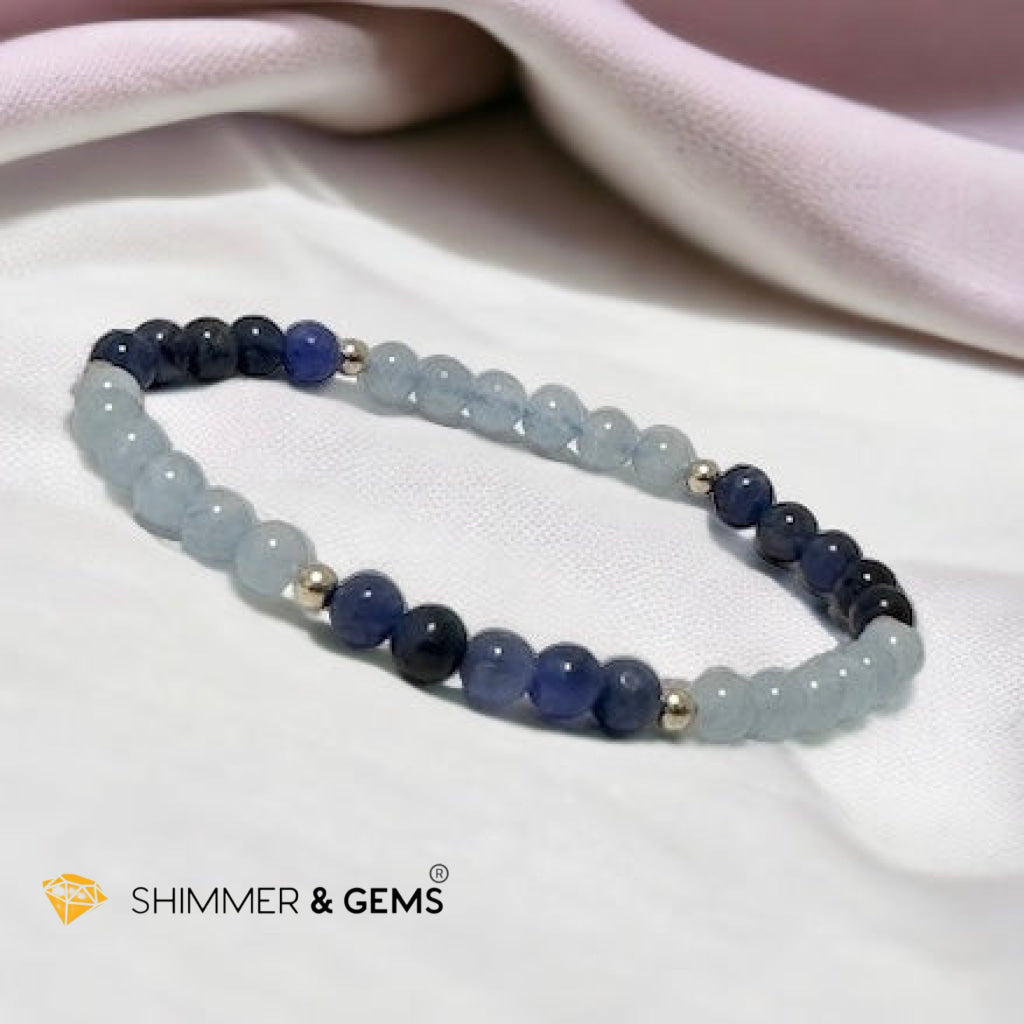 Student’s Bracelet (Dumortierite & Aquamarine 4mm) with 14k gold filled beads