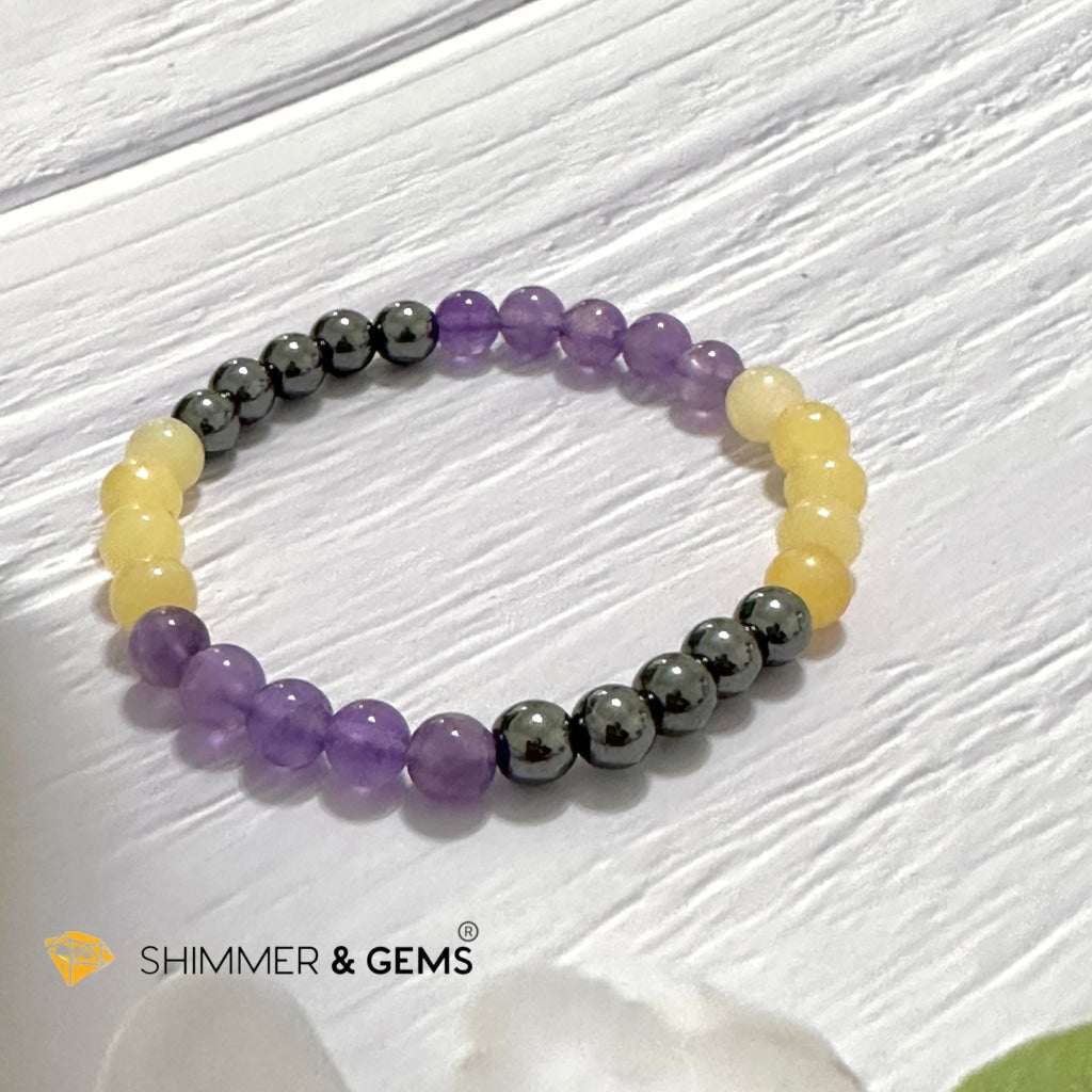 Study & Exams Remedy Bracelet (Hematite, Calcite, Amethyst 6mm)