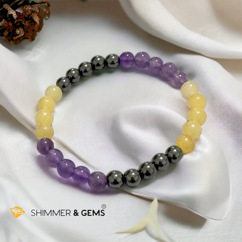 Study & Exams Remedy Bracelet (Hematite, Calcite, Amethyst 6mm)