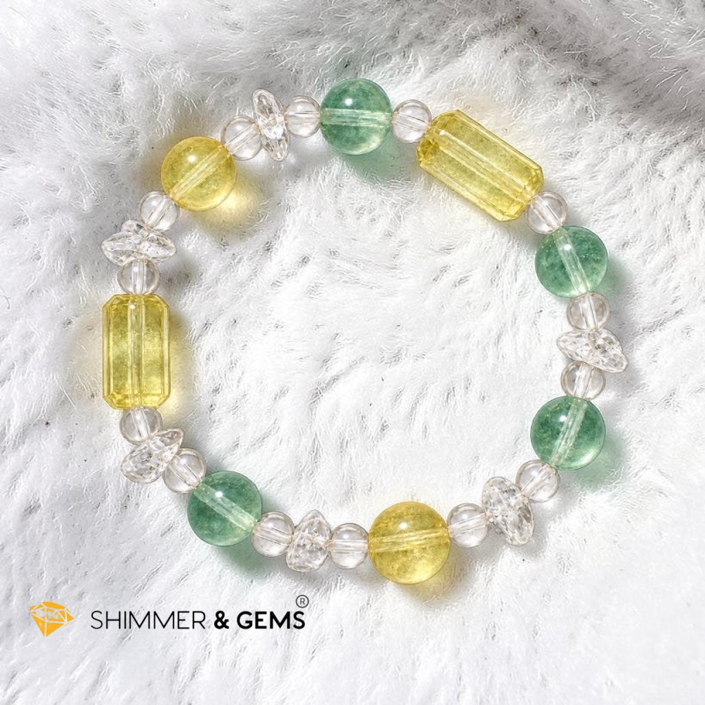 Study & Focus Bracelet (Green & Yellow Fluorite, Clear Quartz)