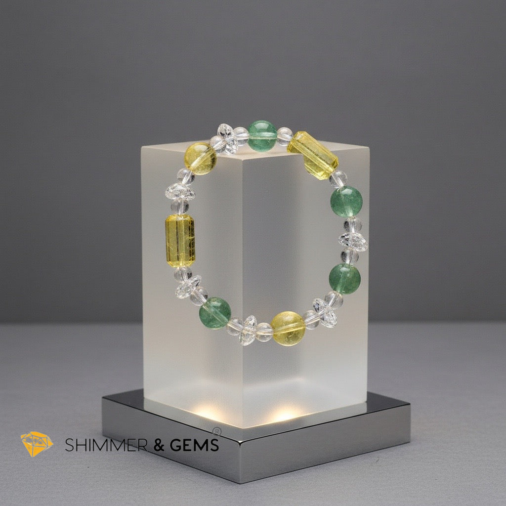 Study & Focus Bracelet (Green & Yellow Fluorite, Clear Quartz)