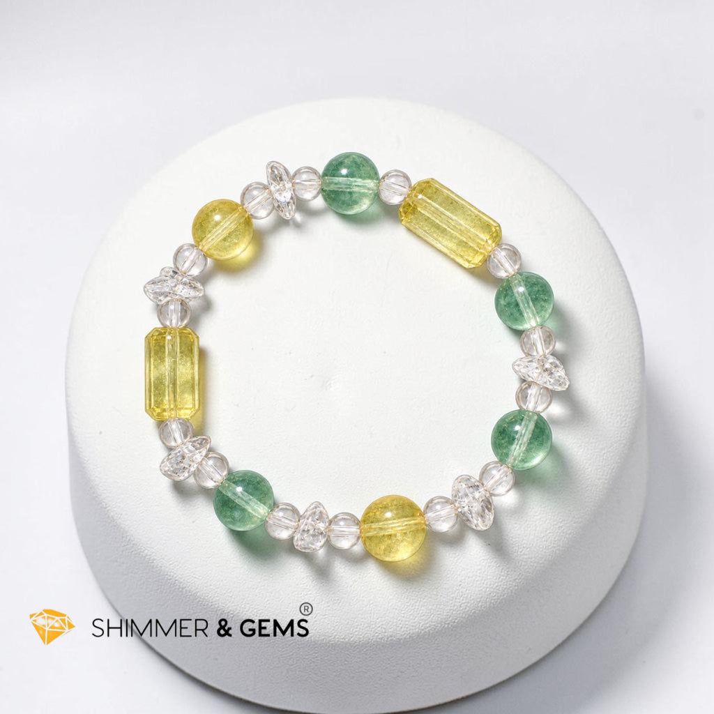 Study & Focus Bracelet (Green & Yellow Fluorite, Clear Quartz)