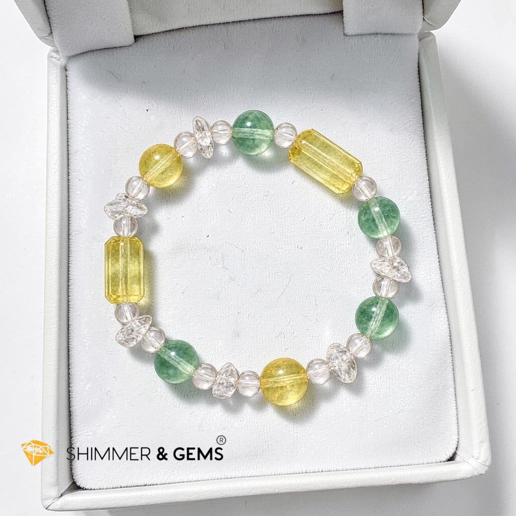 Study & Focus Bracelet (Green & Yellow Fluorite, Clear Quartz)
