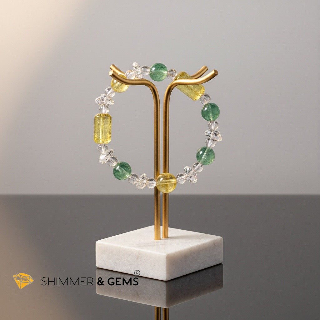 Study & Focus Bracelet (Green & Yellow Fluorite, Clear Quartz)