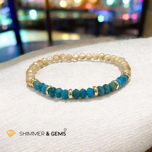 Success Path Bracelet: (Blue Apatite Rondelle, Citrine 4mm with Stainless Steel Beads)