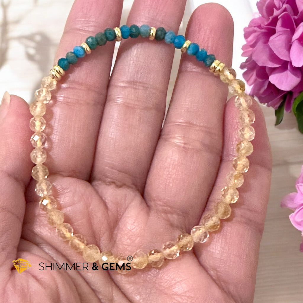 Success Path Bracelet: (Blue Apatite Rondelle, Citrine 4mm with Stainless Steel Beads)