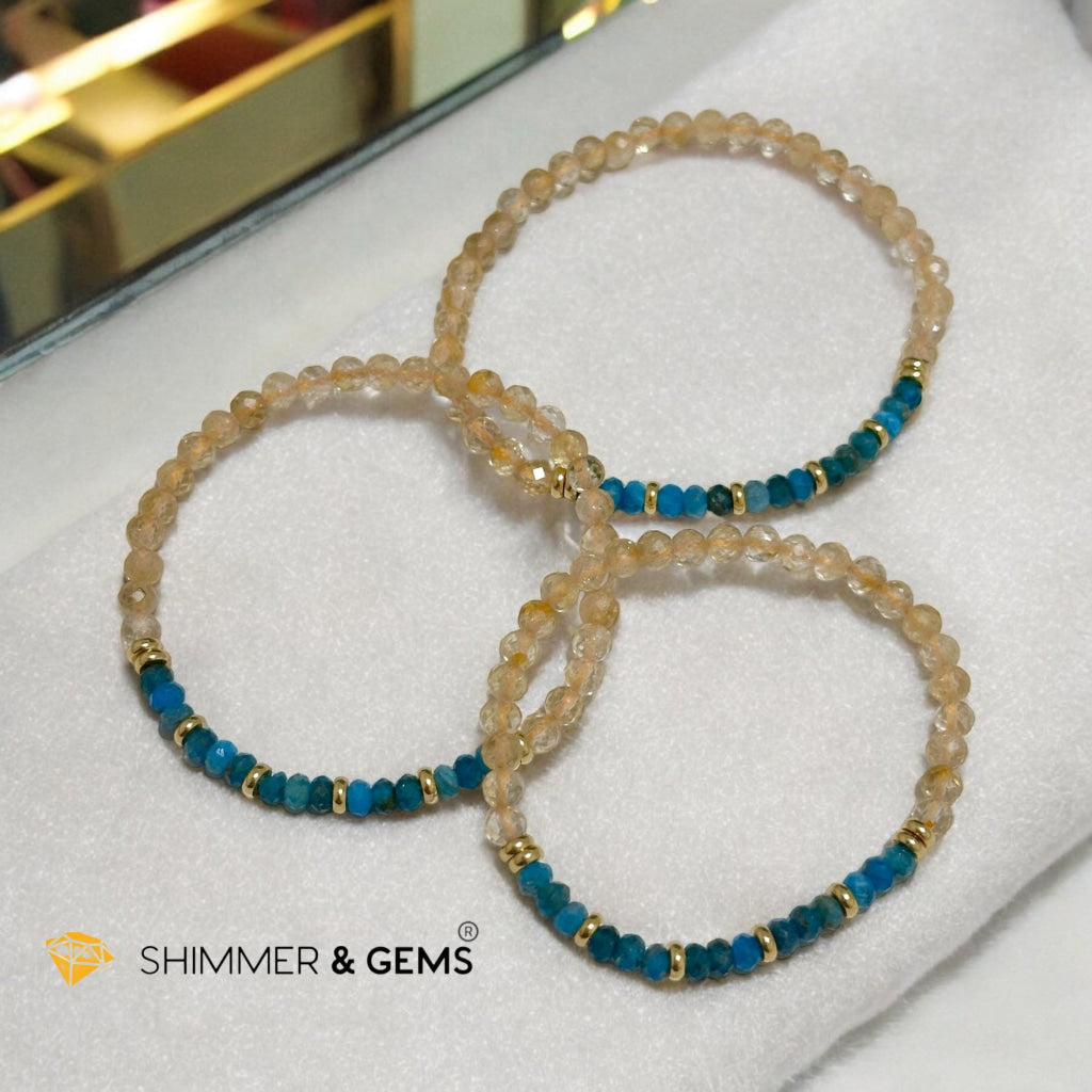 Success Path Bracelet: (Blue Apatite Rondelle, Citrine 4mm with Stainless Steel Beads)