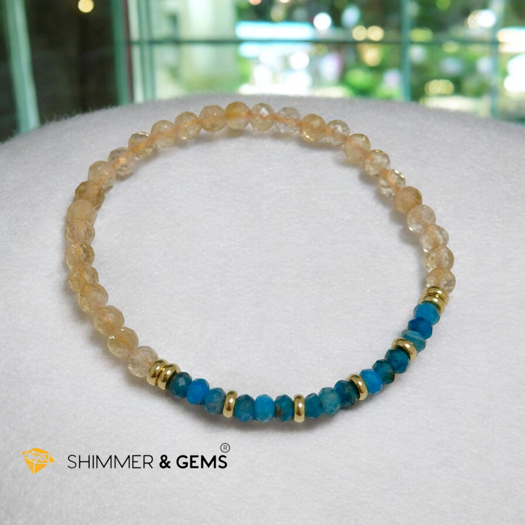 Success Path Bracelet: (Blue Apatite Rondelle, Citrine 4mm with Stainless Steel Beads)