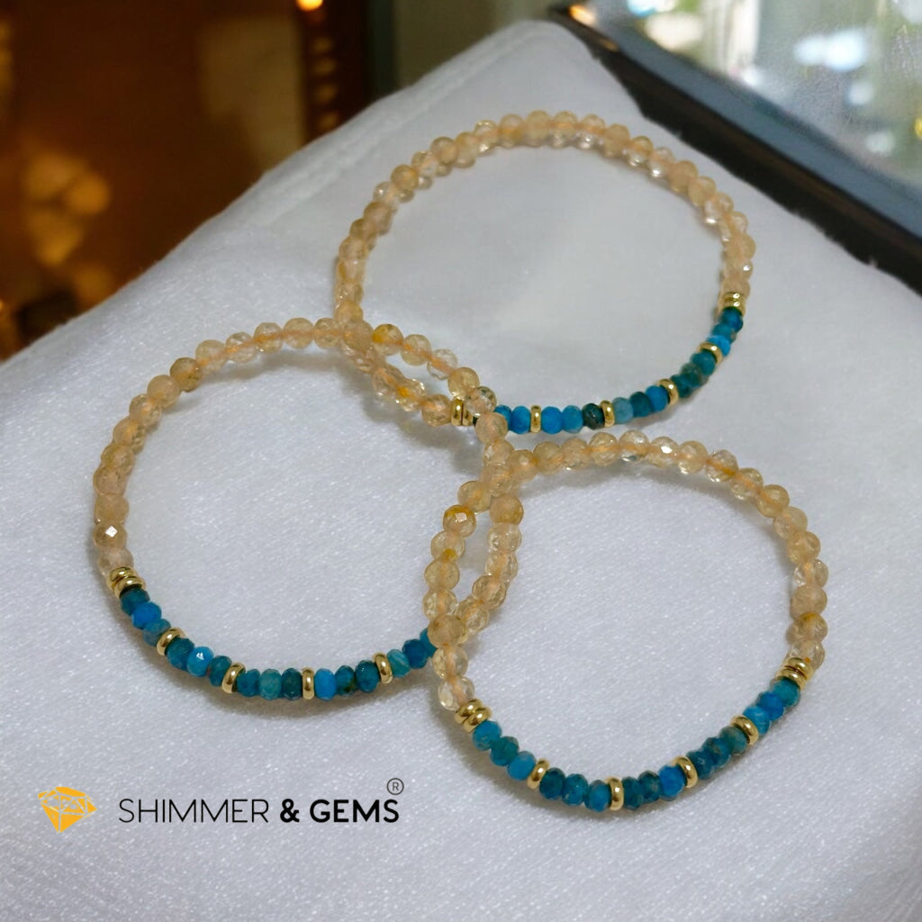 Success Path Bracelet: (Blue Apatite Rondelle, Citrine 4mm with Stainless Steel Beads)