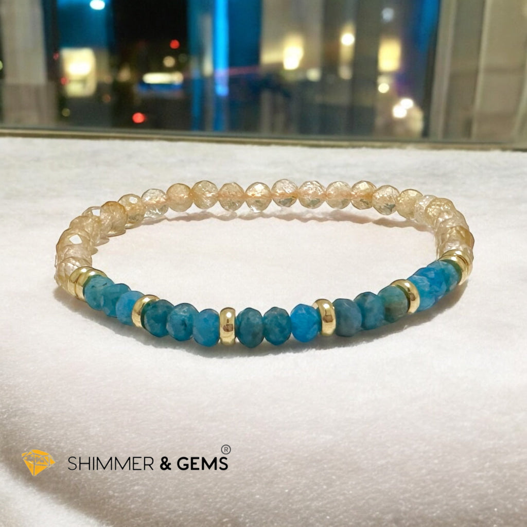 Success Path Bracelet: (Blue Apatite Rondelle, Citrine 4mm with Stainless Steel Beads)