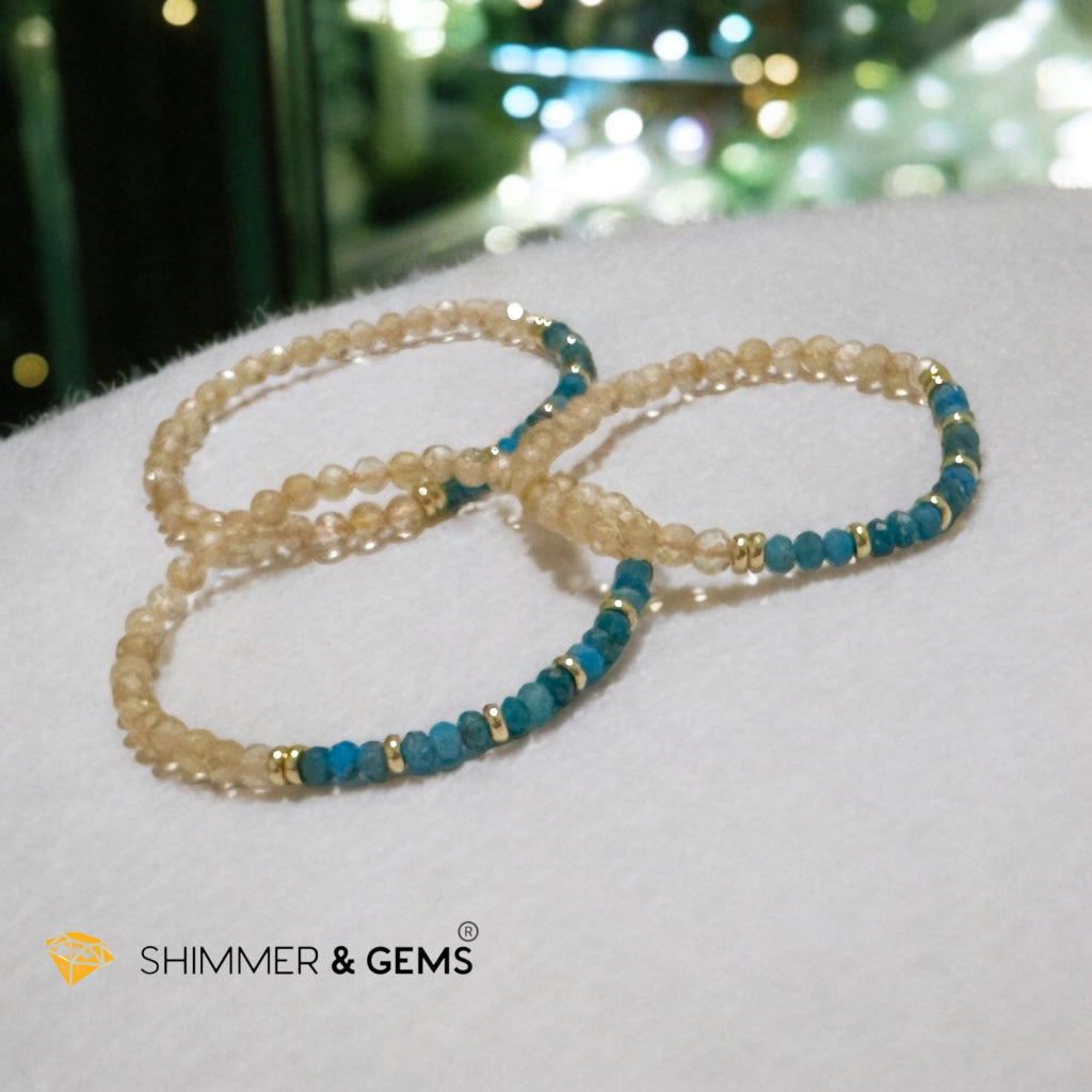 Success Path Bracelet: (Blue Apatite Rondelle, Citrine 4mm with Stainless Steel Beads)