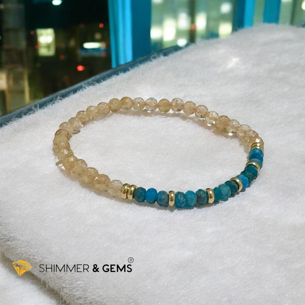 Success Path Bracelet: (Blue Apatite Rondelle, Citrine 4mm with Stainless Steel Beads)