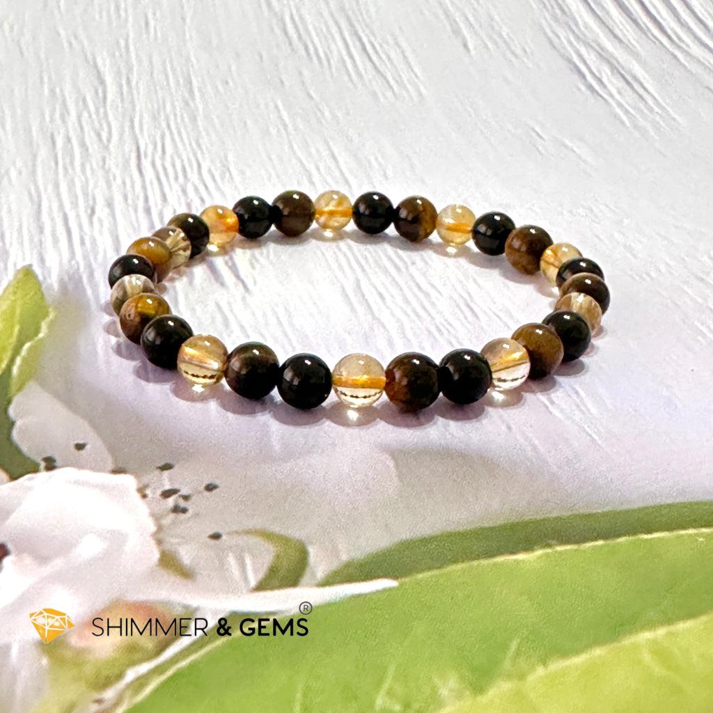 Success & Protection 6Mm Bracelet (For Men Women) Citrine Tiger Eye Black Tourmaline