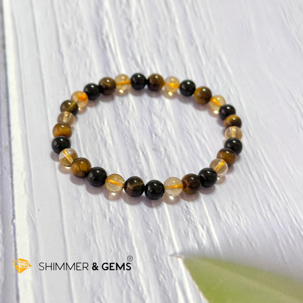 Success & Protection 6Mm Bracelet (For Men Women) Citrine Tiger Eye Black Tourmaline