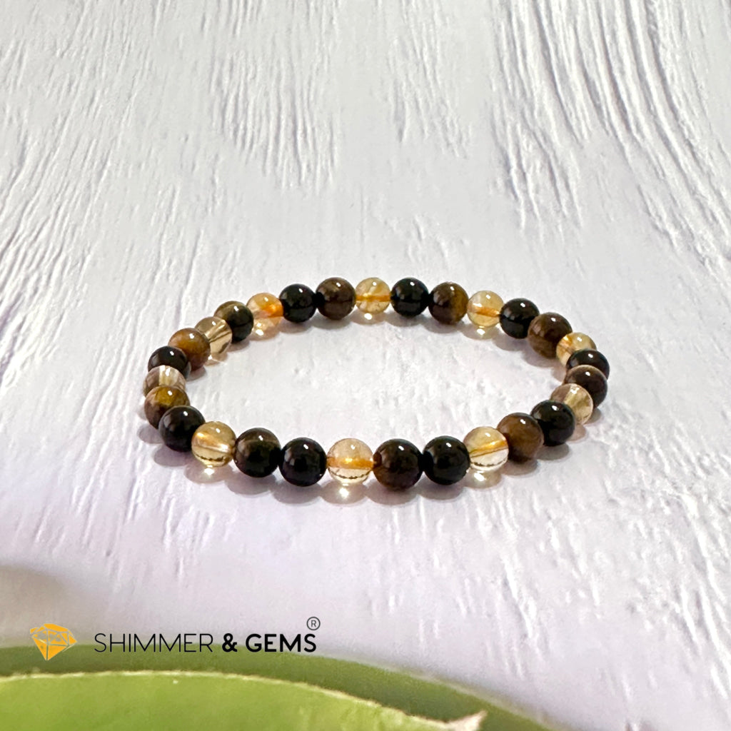 Success & Protection 6Mm Bracelet (For Men Women) Citrine Tiger Eye Black Tourmaline