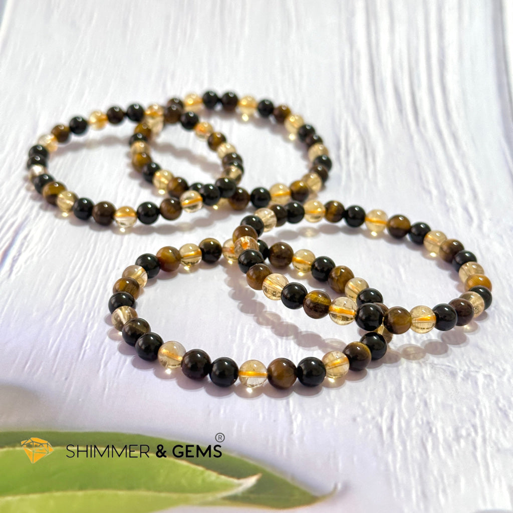 Success & Protection 6Mm Bracelet (For Men Women) Citrine Tiger Eye Black Tourmaline