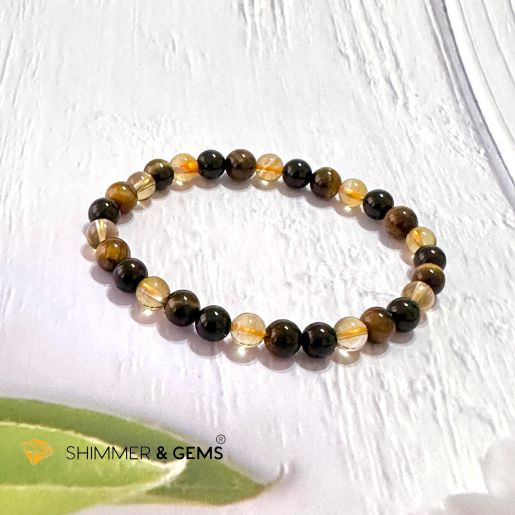 Success & Protection 6Mm Bracelet (For Men Women) Citrine Tiger Eye Black Tourmaline