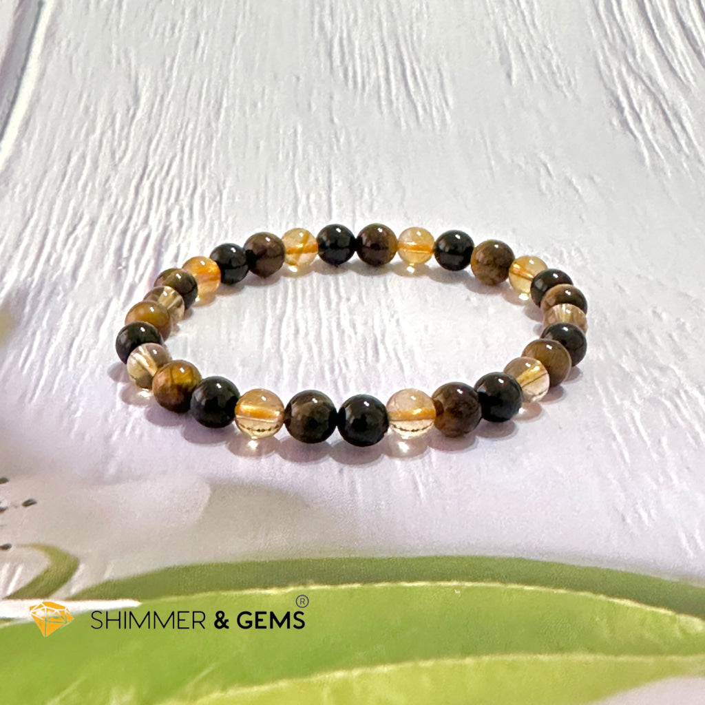 Success & Protection 6Mm Bracelet (For Men Women) Citrine Tiger Eye Black Tourmaline