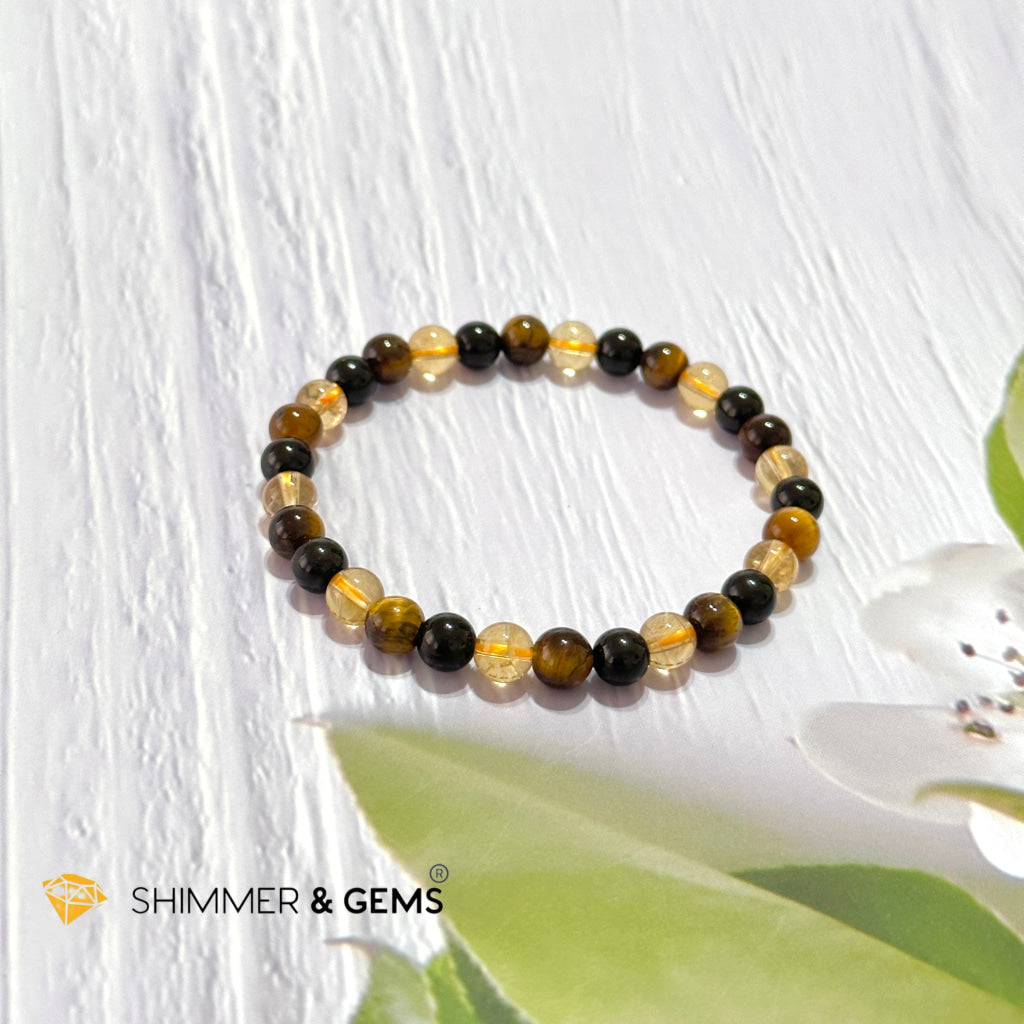 Success & Protection 6Mm Bracelet (For Men Women) Citrine Tiger Eye Black Tourmaline