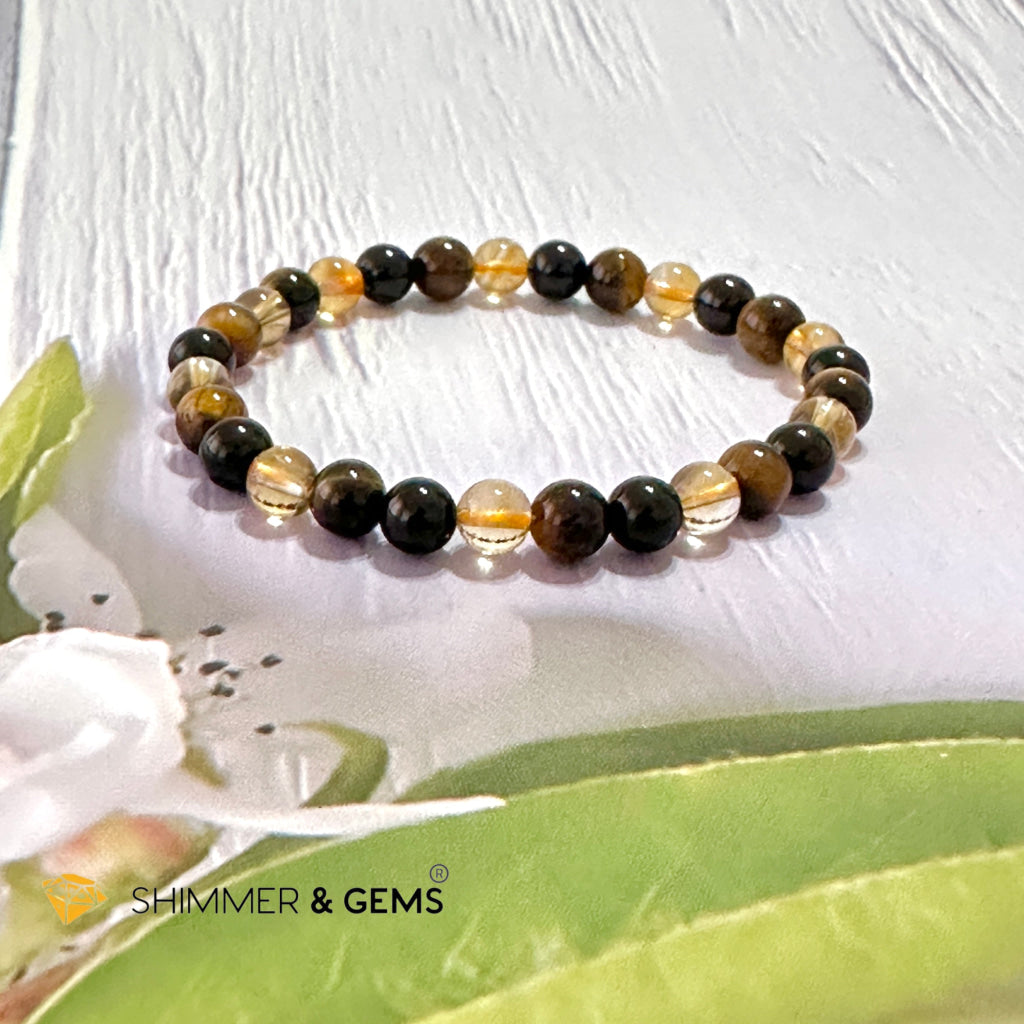 Success & Protection 6Mm Bracelet (For Men Women) Citrine Tiger Eye Black Tourmaline