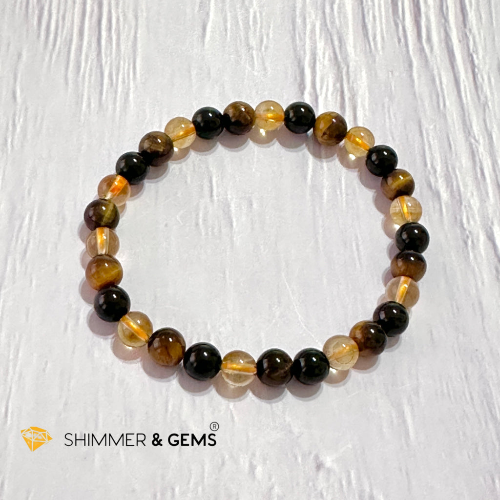 Success & Protection 6Mm Bracelet (For Men Women) Citrine Tiger Eye Black Tourmaline