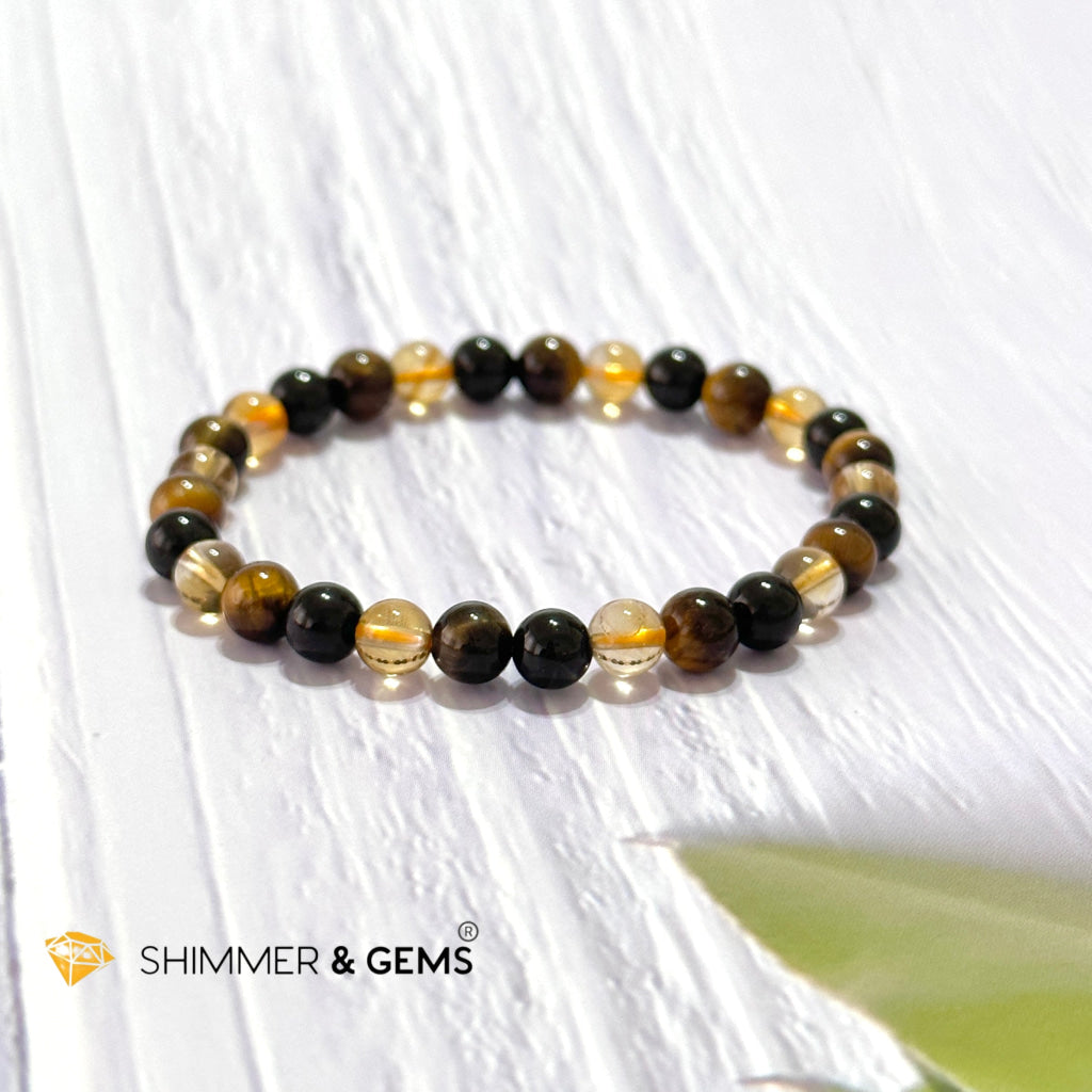 Success & Protection 6Mm Bracelet (For Men Women) Citrine Tiger Eye Black Tourmaline