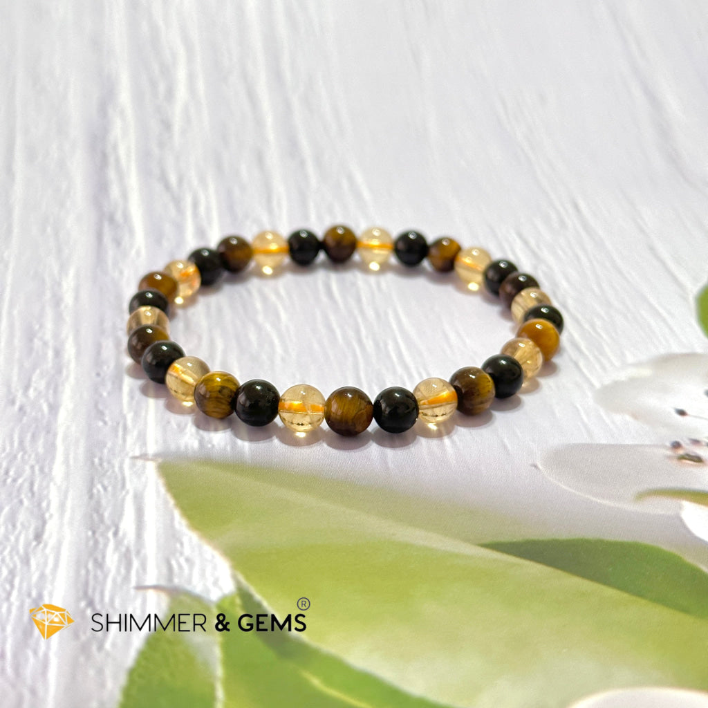 Success & Protection 6Mm Bracelet (For Men Women) Citrine Tiger Eye Black Tourmaline