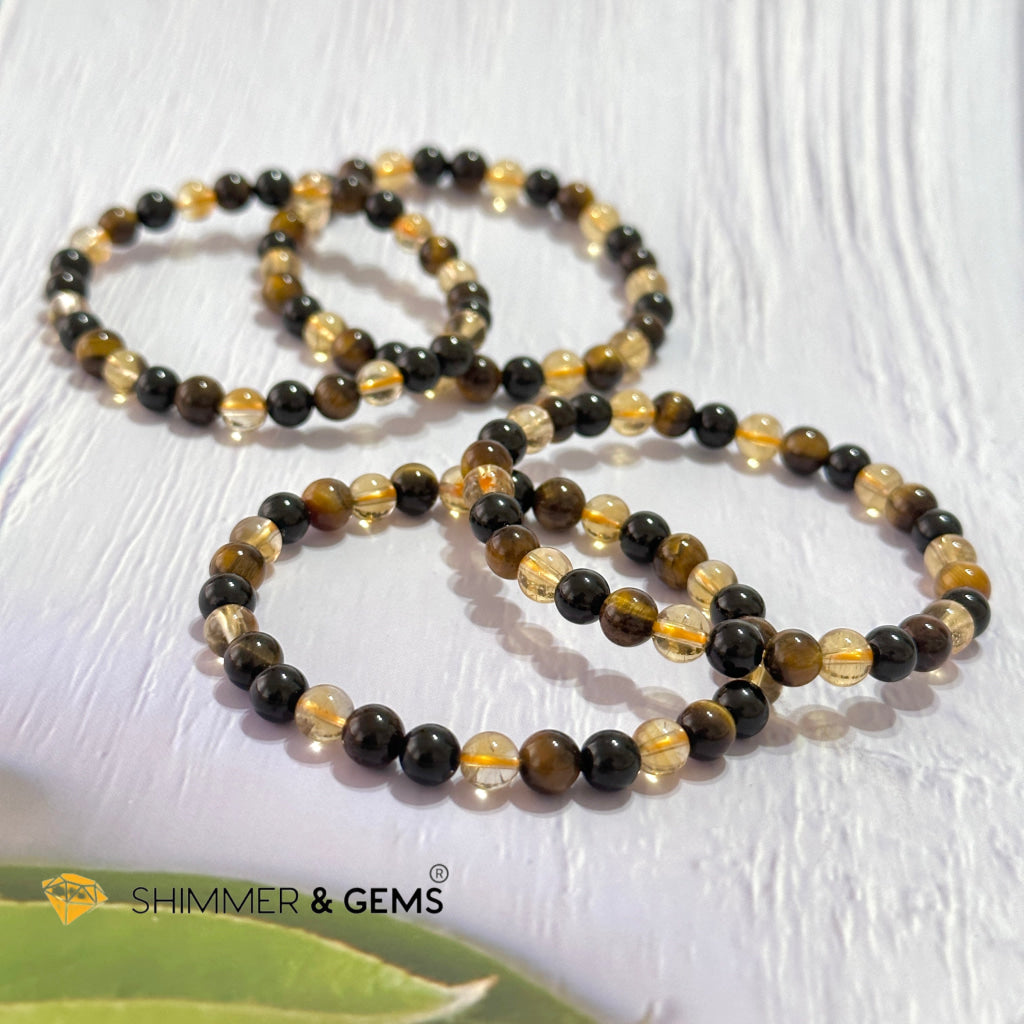 Success & Protection 6Mm Bracelet (For Men Women) Citrine Tiger Eye Black Tourmaline